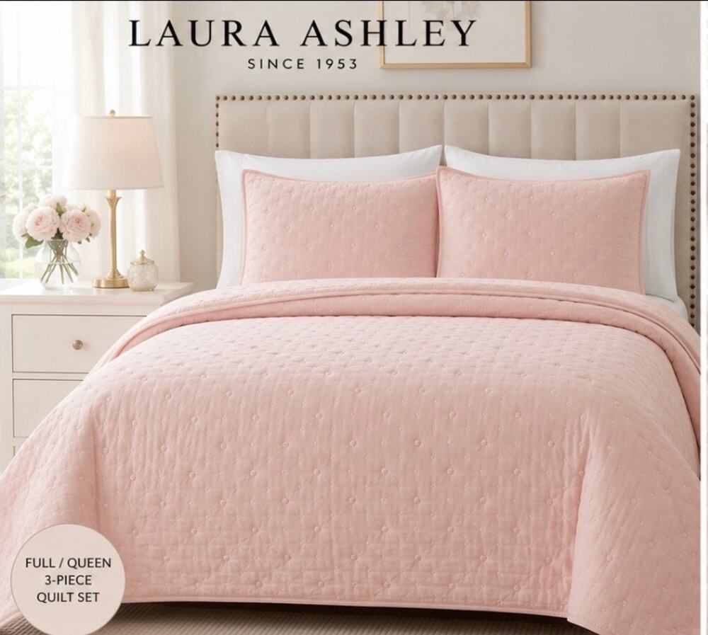 Laura Ashley Full/Queen 3-Piece Quilt Set Blush Pink – New
